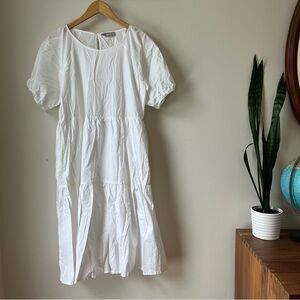 Everlane tiered white dress cotton poplin crewneck pockets size 6 women’s